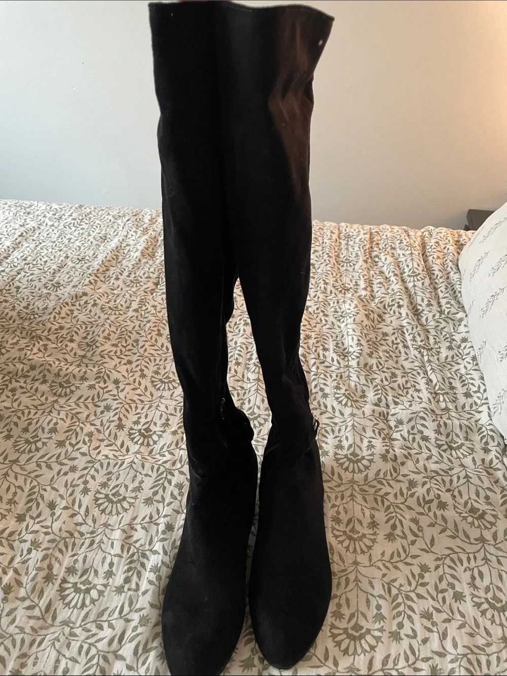 Women's Black Suede Over-the-Knee Boots with Buckle Detail